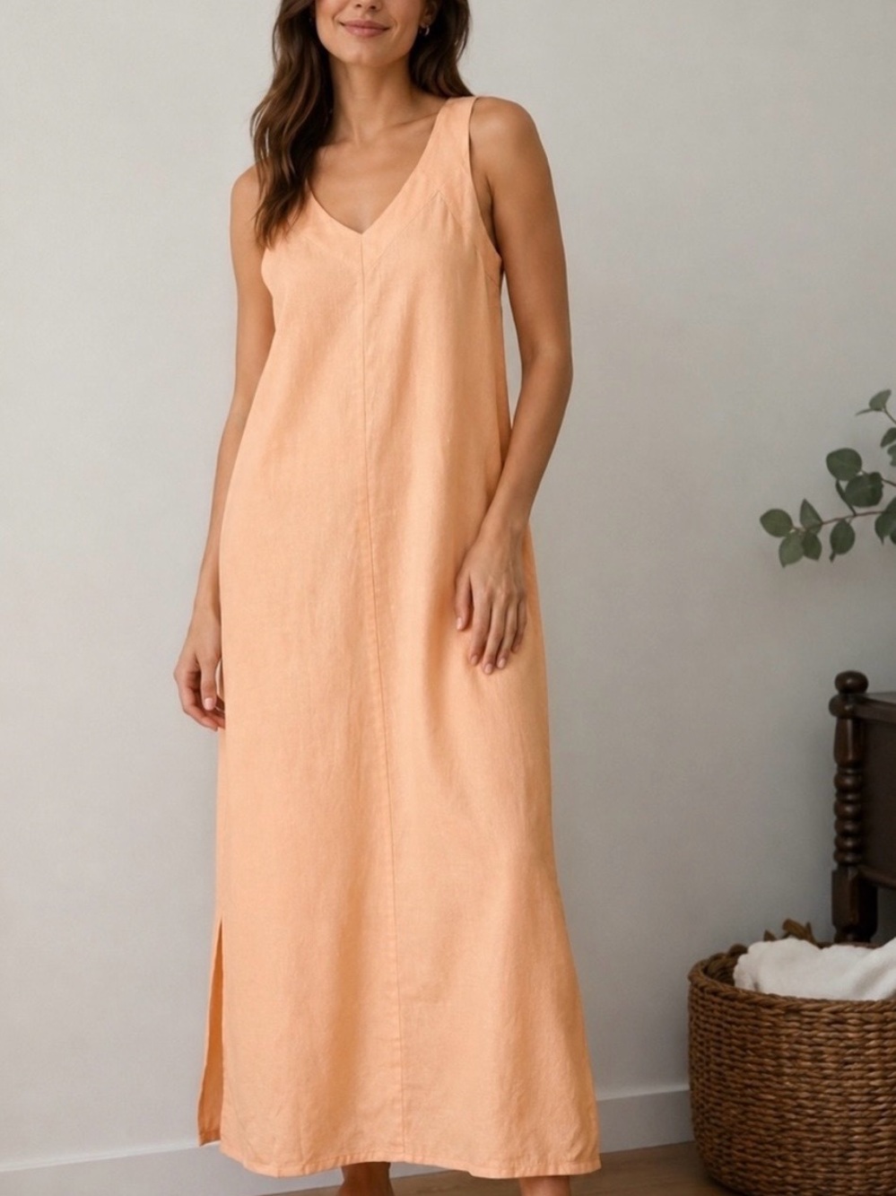 DKNY Women's Size XL Sleeveless Peach Colored Maxi Dress